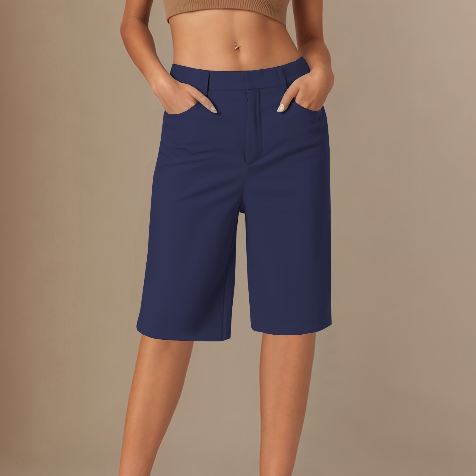thumbnail image 2 of Leggings de sarga elásticos de cinco octavos para mujer: pantalones informales de pierna recta, cómodos para el uso diario, disponibles en colores lisos., 2 of 5